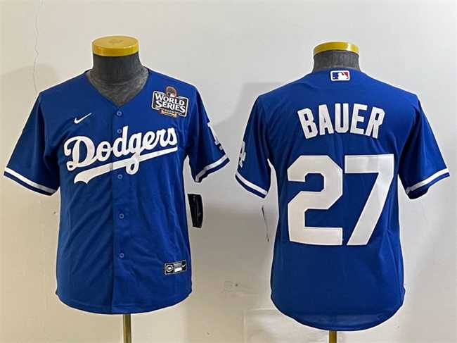 Womens Los Angeles Dodgers #27 Trevor Bauer Blue 2024 World Series Cool Base Stitched Jersey